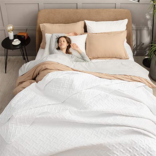 Bedsure Colcha Verano Cama 150 Blanco - Colcha Bouti de Primavera y Entretiempo Reverisible, Cubrecama Fina 250x280cm