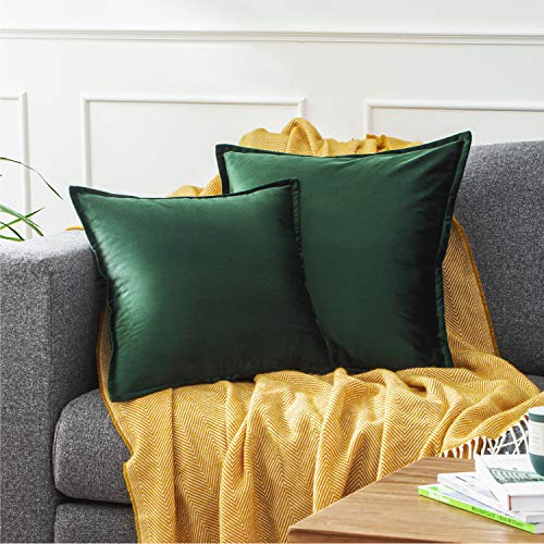 Bedsure Funda Cojin 45 x 45 Verde Oscuro - Juego de 2 Fundas Cojines Decorativas de Terciopelo, Muy Suave, Funda de Almohada Cuadrada para Sofá, Dormitorio y Sala de Estar, con Cremallera