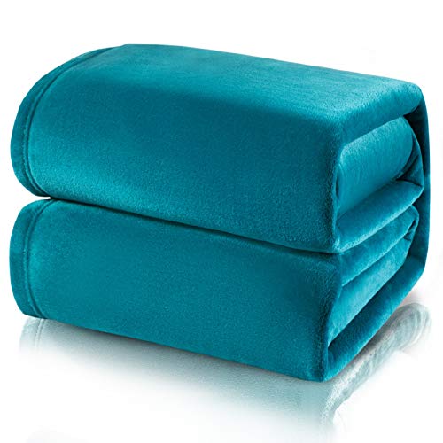 Bedsure Manta para Sofás de Franela 220x240cm - Manta para Cama 135/150 Reversible de 100% Microfibre Extra Suave - Manta Verde Azulada Transpirable