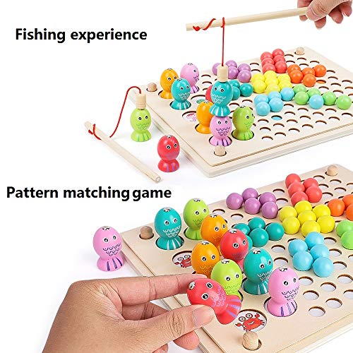 BeebeeRun Juguetes de Madera para Bebes,Juegos de Pesca Magnética de Madera Juego de Cuentas de Clip,Juguetes Montessori 3 Años Niños Niñas Juguetes Educativos