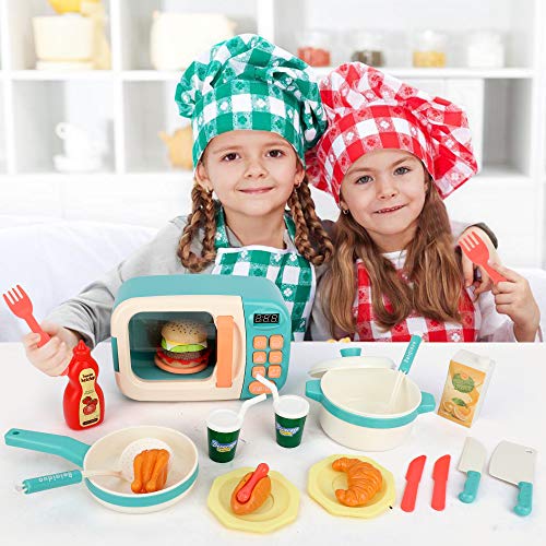 BeebeeRun Microondas de Juguete,Juguete de Cocina Set,Microondas para Cocina de Juguete para Niños,Juguetes de Cocina Alimentos Juguete Set con luz y Sonido para Niñas