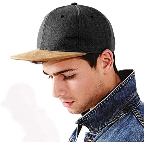 Beechfield - Gorra/Visera Piel melocoton Modelo Snapback Unisex Hombre/Mujer (Talla Única) (Negro Vintage)