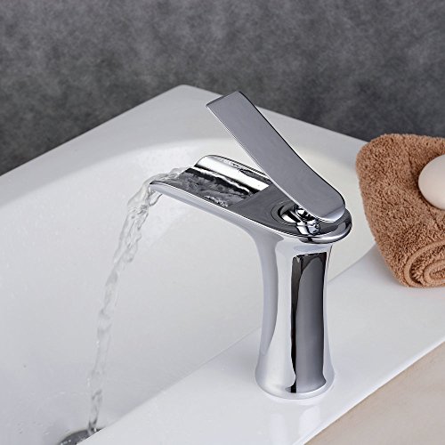 Beelee BL9009C Moderna Baño Cascada Grifo del Fregadero con solo Manija un agujero, Acabado en Cromo Pulido