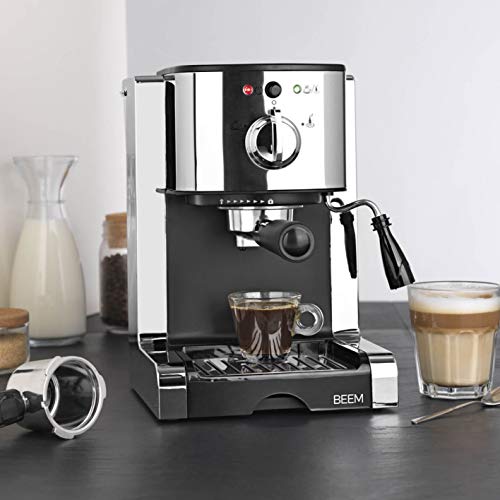 BEEM máquina de Espresso 20 Bar para baristas principiantes, con inserción de cápsulas compatibles con las cápsulas Nespresso | boquilla de espuma de leche, tanque de agua removible [acero inoxidable]