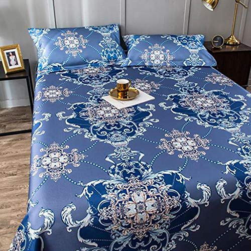 BEEYS Juegos de Cama, colchón Plegable de Seda de Hielo de Verano Juego con Funda de Almohada Juego de sábanas higroscópicas y Transpirables para Cama Doble Lavable,Blue2-230 * 250cm