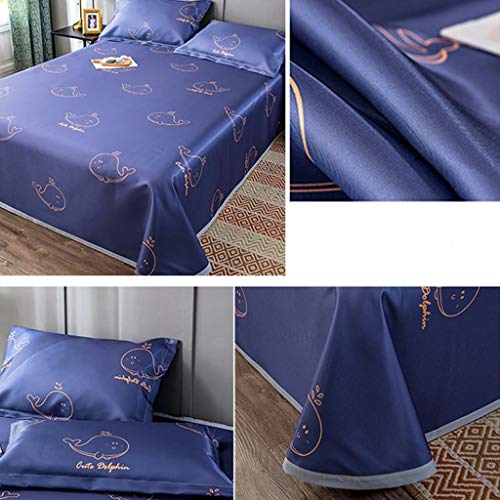 BEEYS Ropa de Cama Kits, con la Funda de Almohada Plegable higroscópico y Transpirable de Seda del Hielo del colchón para Cama Doble Verano Conjunto de 3 Piezas,Blue-230 * 250cm