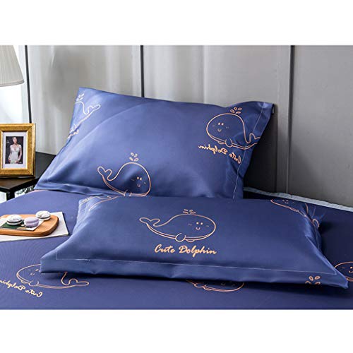 BEEYS Ropa de Cama Kits, con la Funda de Almohada Plegable higroscópico y Transpirable de Seda del Hielo del colchón para Cama Doble Verano Conjunto de 3 Piezas,Blue-230 * 250cm