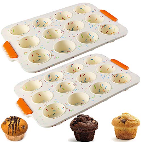 Beige 12 con molde de silicona para pasteles, muffin biscuit cupcake molde para hornear bandeja molde bandeja multifuncional antiadherente, 2 piezas