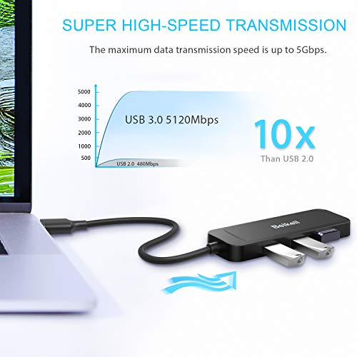 Beikell Hub USB 3.0 con 4 Puertos, Concentrador Adaptador USB Data Hub Ultrafino de Alta Velocidad-5Gbps con Indicador LED para PC, Portátil, MacBook, PS4, Xbox, USB Flash Drives y más