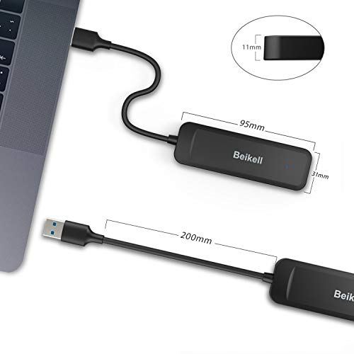 Beikell Hub USB 3.0 con 4 Puertos, Concentrador Adaptador USB Data Hub Ultrafino de Alta Velocidad-5Gbps con Indicador LED para PC, Portátil, MacBook, PS4, Xbox, USB Flash Drives y más