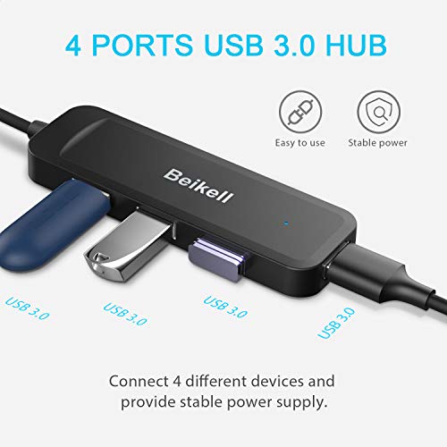 Beikell Hub USB 3.0 con 4 Puertos, Concentrador Adaptador USB Data Hub Ultrafino de Alta Velocidad-5Gbps con Indicador LED para PC, Portátil, MacBook, PS4, Xbox, USB Flash Drives y más