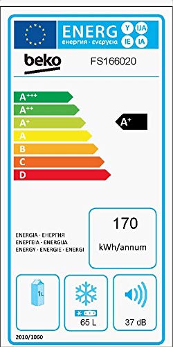 Beko FS166020 Congelador mini, bajo encimera, 65 litros, Acero, Blanco