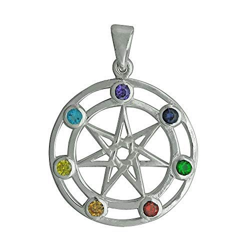 Beldiamo - Colgante de plata de ley 925 de 6 g, diseño de estrella de 7 puntas, multicolor con circonitas cúbicas