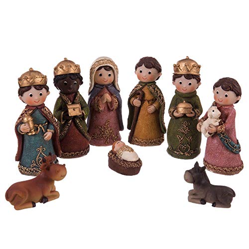 Belén de Navidad con Nacimiento y 9 Figuras Infantil de Resina de 11 cm - LOLAhome