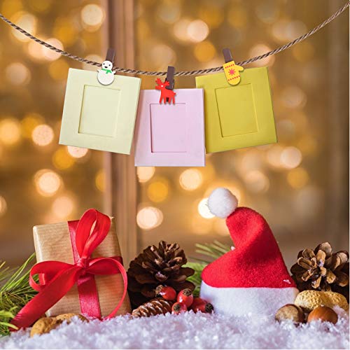 BELIOF 60 Piezas de Pinzas para la Ropa de Navidad alfileres de Madera Multicolores Mini Clip para Fotos y 5 Piezas de Hilo de Yute para decoración navideña DIY