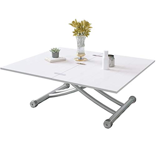 Beliwin - Mesa de centro elevable, altura ajustable, mesa de comedor, color blanco