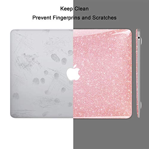 BELK Funda para MacBook Air 13 Pulgadas 2020 2019 2018 Modelo: A2179 A1932, pailletées Rígida Protecta de la Carcasa + Teclado Cubierta (EU Layout) + Protector de Pantalla, Brillante Oro Rosa