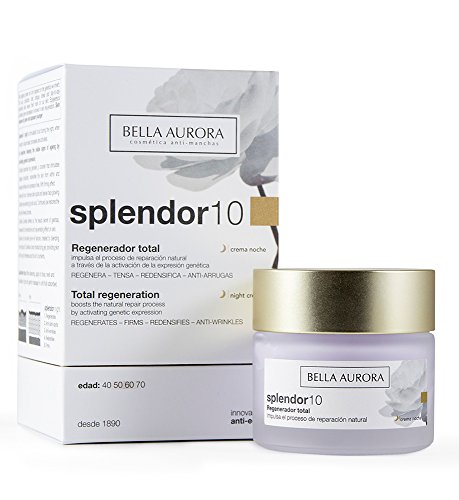 Bella Aurora Splendor 10 Crema Facial Hidratante Anti-Edad Mujer Regenerador Total Noche Tratamiento Anti-Arrugas para la Cara Sin Parabenos, 50 ml