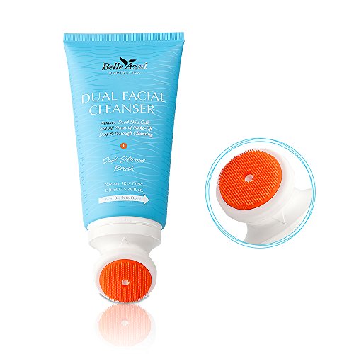 Belle Azul - Dual Facial Cleanser - Limpiador Facial, Exfolia y Elimina los puntos negros, Piel Fresca y Revitalizada, Incluye cepillo aplicador de silicona, 150 ml.