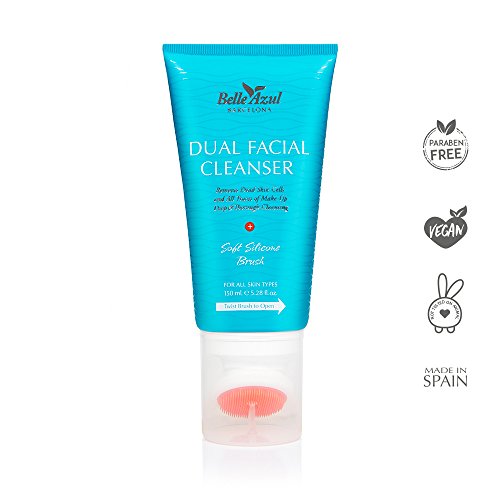 Belle Azul - Dual Facial Cleanser - Limpiador Facial, Exfolia y Elimina los puntos negros, Piel Fresca y Revitalizada, Incluye cepillo aplicador de silicona, 150 ml.