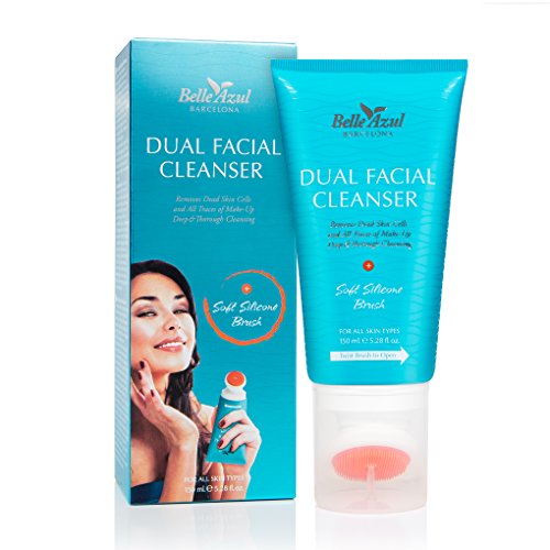 Belle Azul - Dual Facial Cleanser - Limpiador Facial, Exfolia y Elimina los puntos negros, Piel Fresca y Revitalizada, Incluye cepillo aplicador de silicona, 150 ml.