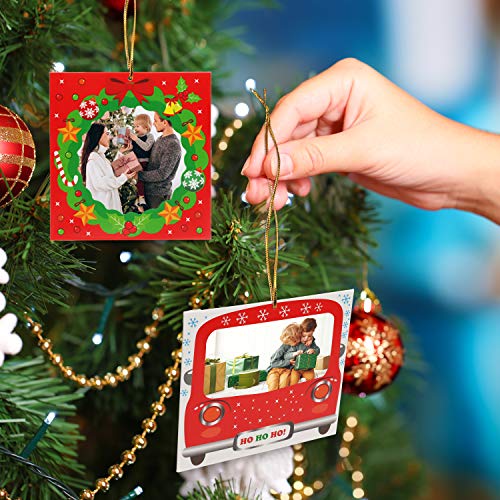 BELLE VOUS Adornos Navideños Marco de Fotos para el Árbol (Pack de 20) Marco de Foto de Papel 4 Estilos Diferentes, Decoraciones de Navidad - Colgante Fotos de Amigos, Familia - Decorar Arbol Navidad