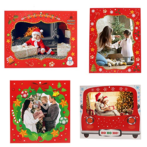 BELLE VOUS Adornos Navideños Marco de Fotos para el Árbol (Pack de 20) Marco de Foto de Papel 4 Estilos Diferentes, Decoraciones de Navidad - Colgante Fotos de Amigos, Familia - Decorar Arbol Navidad