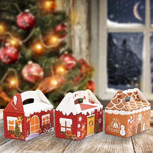 Belle Vous Caja para Regalo de Navidad (Pack de 24) 15,3x15,3x8,8 cm- Caja de Chuches Regalo en Forma de Casa con Asa - 3 Diseños, 8 Piezas C/U - Caja Navidad Autoensamblado, Dulces, Trufas, Galletas