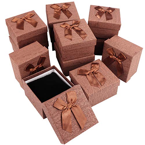 BELLE VOUS Cajas Regalo Joyas (Pack de 12) - (9,5 x 9,5 x 6cm) Cajas de Cartón Cuadradas Presentación con Lazo y Espuma Negra Cajas Joyas para Brazalete, Reloj, Collar, Aniversario, Cumpleaños