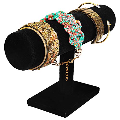 BELLE VOUS Organizador de Pulseras (2 Paquete) - 22,4x14cm Terciopelo Negro Soporte Joyas Barra T Exhibidor Organizador - Expositor de Joyas para Brazaletes y Relojes