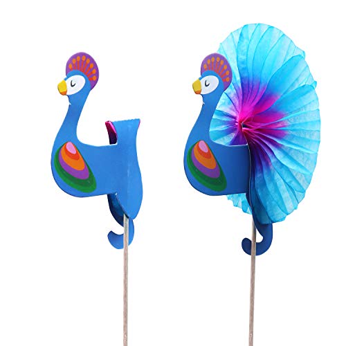 BELLE VOUS Pavo Real Cocteles (75 Piezas) - 3 Colores Palitos de Madera Decorativos Pavo Real 15.3cm para Aperitivos, Cocteles, Frutas, Cupcakes, Postres, Decoración de Bodas, Cumpleaños y Fiestas