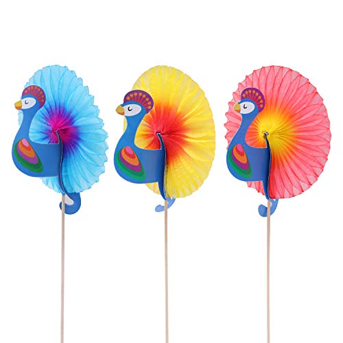 BELLE VOUS Pavo Real Cocteles (75 Piezas) - 3 Colores Palitos de Madera Decorativos Pavo Real 15.3cm para Aperitivos, Cocteles, Frutas, Cupcakes, Postres, Decoración de Bodas, Cumpleaños y Fiestas