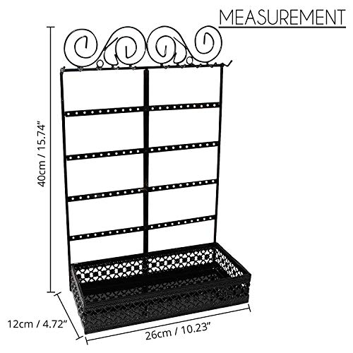 BELLE VOUS Soportes para Joyas - (26x40x12cm) Soporte Expositor de Joyas Metal con contenedor Rectangular, 10 Ganchos y 80 Agujeros - Organizador Colgante de Pared para Collares, Pendientes (Negro)