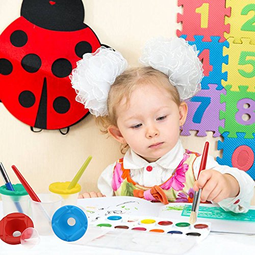 BelleStyle 4 Colores Botes de Pintura a Prueba de Derrames con Tapas y 4 Piezas Colores Surtidos Pinceles de Pintura para Niños