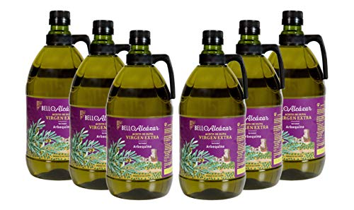 BELLOALCAZAR - ACEITE DE OLIVA VIRGEN EXTRA ARBEQUINA 100% - CAJA DE 6 BOTELLAS DE 2 LITROS