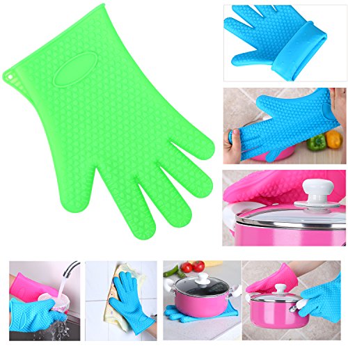 Belmalia 2X Guantes de Silicona para Cocina y Parrilla, Juego, par, agarradores de Cocina, Guantes de Horno Verdor