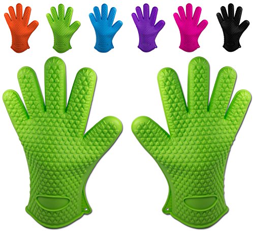 Belmalia 2X Guantes de Silicona para Cocina y Parrilla, Juego, par, agarradores de Cocina, Guantes de Horno Verdor