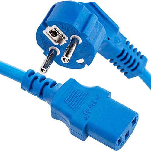 BeMatik - Cable eléctrico de alimentación IEC60320 C13 a schuko Macho acodado de Color Azul 1.8m