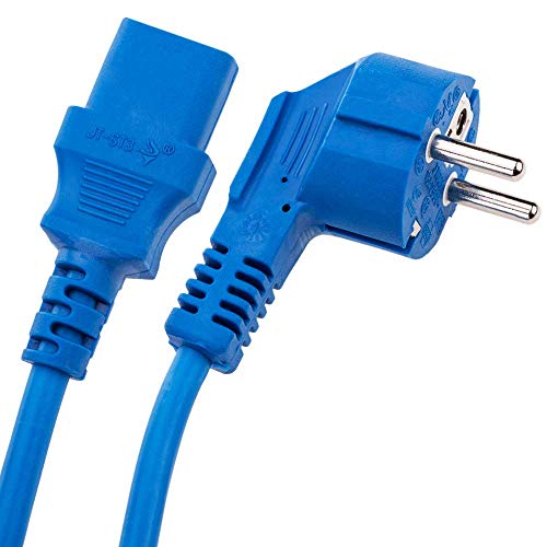 BeMatik - Cable eléctrico de alimentación IEC60320 C13 a schuko Macho acodado de Color Azul 1.8m