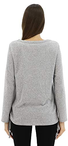 BENANCY Blusa casual de manga larga con adornos de perlas para mujer Gris gris 42