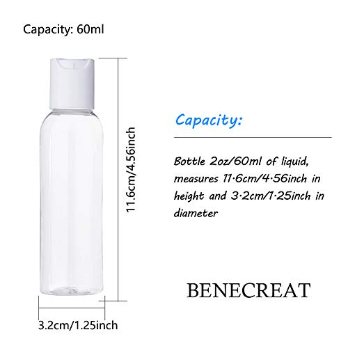 BENECREAT 20 Pack 60ml Botellas Transparente con Tapa Blanca de Presión para Jabón de Manos Limpiador Facial Contenedores Vacíos de Plástico, Botellas Recargables y Portátil