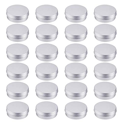 BENECREAT 24 Pack 25ml Lata de Aluminio Caja de Aluminio Redondas con Tapa de Rosca Contenedores Metálicos - Ideal para Almacenar Especias, Dulces, Té o Pastillas (Platino)