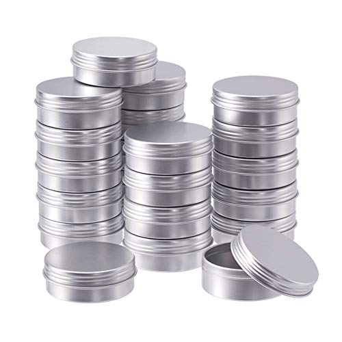 BENECREAT 24 Pack 25ml Lata de Aluminio Caja de Aluminio Redondas con Tapa de Rosca Contenedores Metálicos - Ideal para Almacenar Especias, Dulces, Té o Pastillas (Platino)