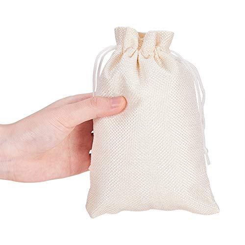 BENECREAT 24 PCS Bolsas de Arpillera de Gran Tamaño con Cordón Bolsa de Joyas para Fiesta de Bodas Artesanía de Manualidad Lino y Crema 23x17cm