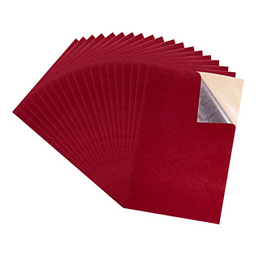 BENECREAT 40PCS Hojas Adhesivas de Respaldo Tela de Terciopelo (Rojo Oscuro), Hoja A4 (21x30cm) Autoadhesivas Duraderas y Resistentes Multiuso Ideales para Arte