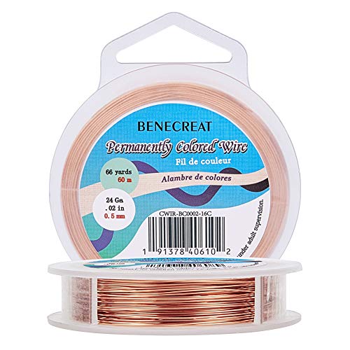 BENECREAT 60m 0.5mm Alambre de Cobre Cable Metálico Accesorios de Manualidad para Diseño de Bisutería - Color de Cobre Calibre 24