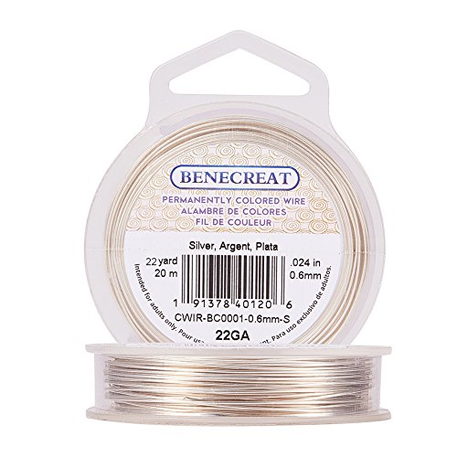 Benecreat - Alambre de cobre de color permanente, 22 GA, 20 m, color plateado