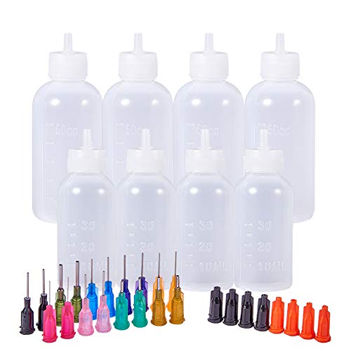 BENECREAT Multi proposito DIY Precision Tip aplicador Botellas Set - 8 Botellas de 1 Onza / 1.7 onzas, 18 Consejos, 8 Tapas - DIY Quilling, aplicador de Pegamento, Botella de Aceite