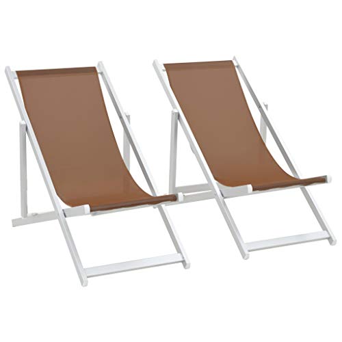 Benkeg Juego De 2 Sillas De Playa O De Camping Plegables de 3 Posiciones Sillas De Playa Plegables Aluminio textilene marrón 110 x 57 x 83 cm, Tumbonas Jardin Exterior