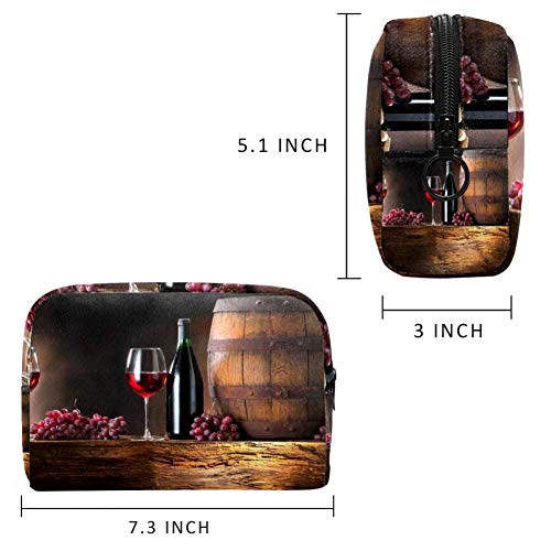 Bennigiry Barril de vino tinto de uvas Bolsa de maquillaje grande Bolsa de aseo Bolsa de cosméticos de viaje Bolsa de maquillaje portátil para mujeres y niñas